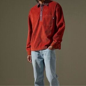 Urban Outfitters Corduroy Polo Shirt in Rust Red
